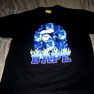 Babe ape head flame t shirt black /blue